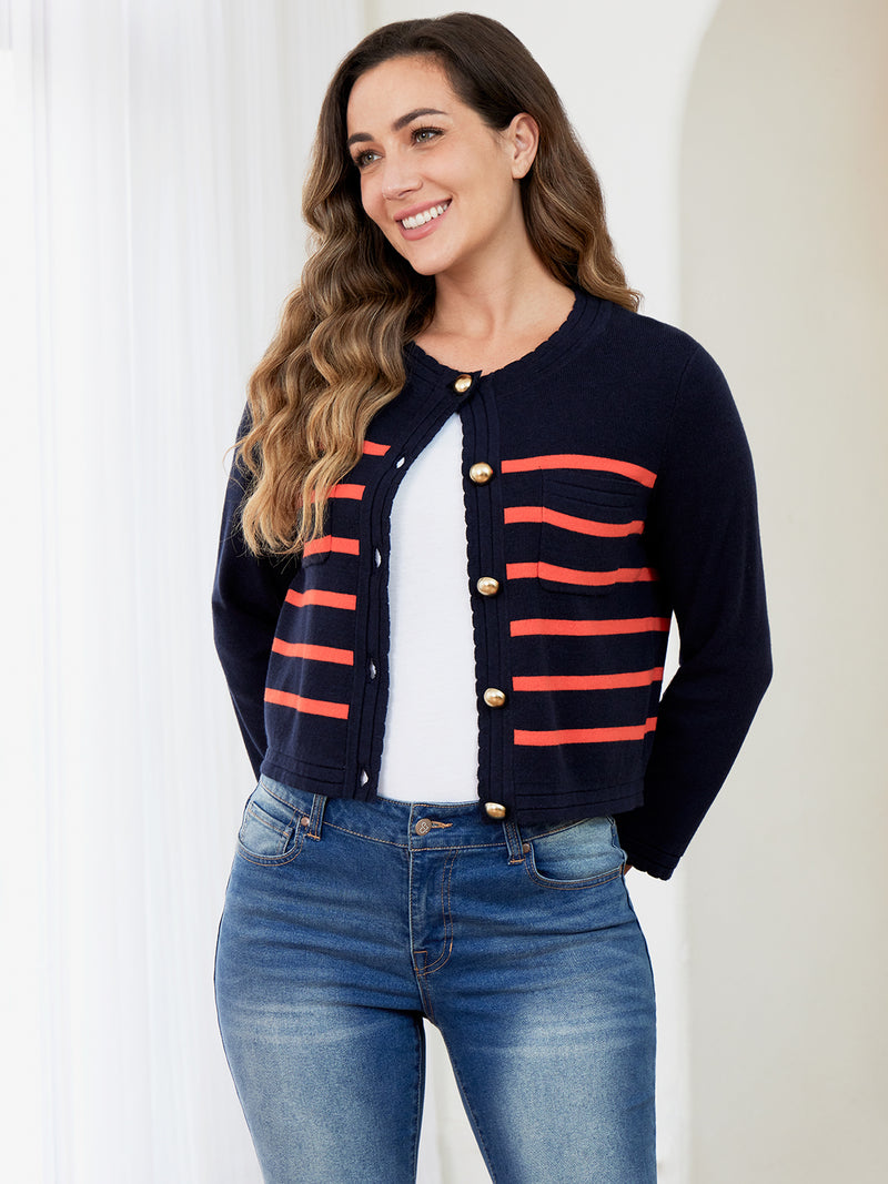 Stripe Button Front Cardigan