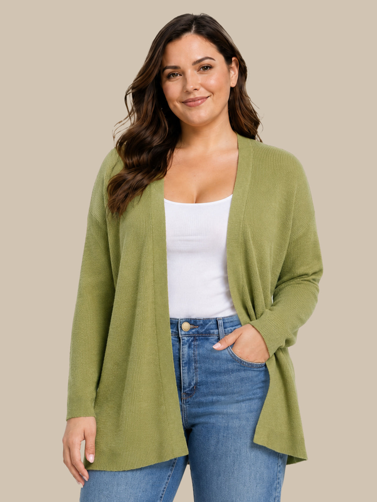 Plus Open Front Long Cardigan