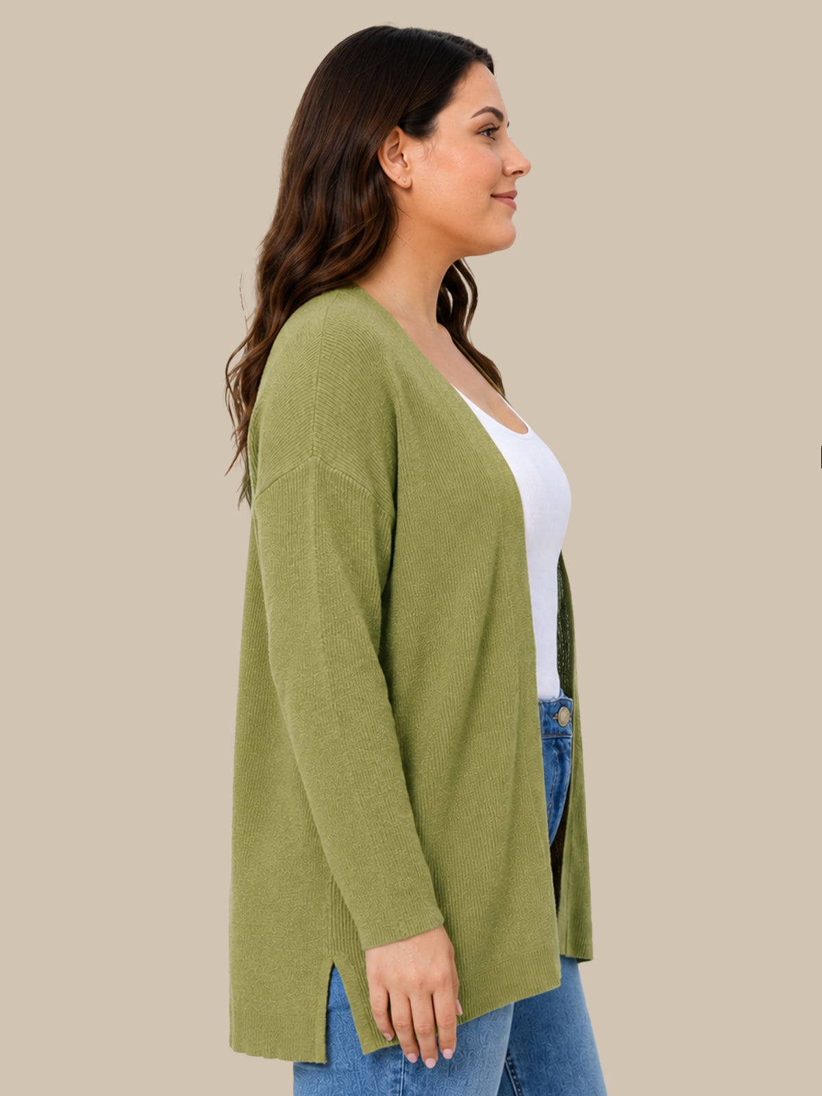 Plus Open Front Long Cardigan