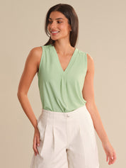 V-Neck Smocked Shoulder Cool Feel Top