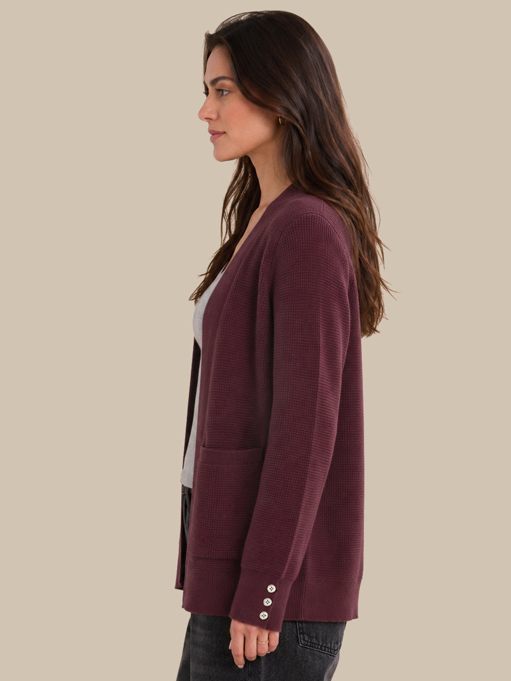 Waffle Stitch Open Front Cardigan