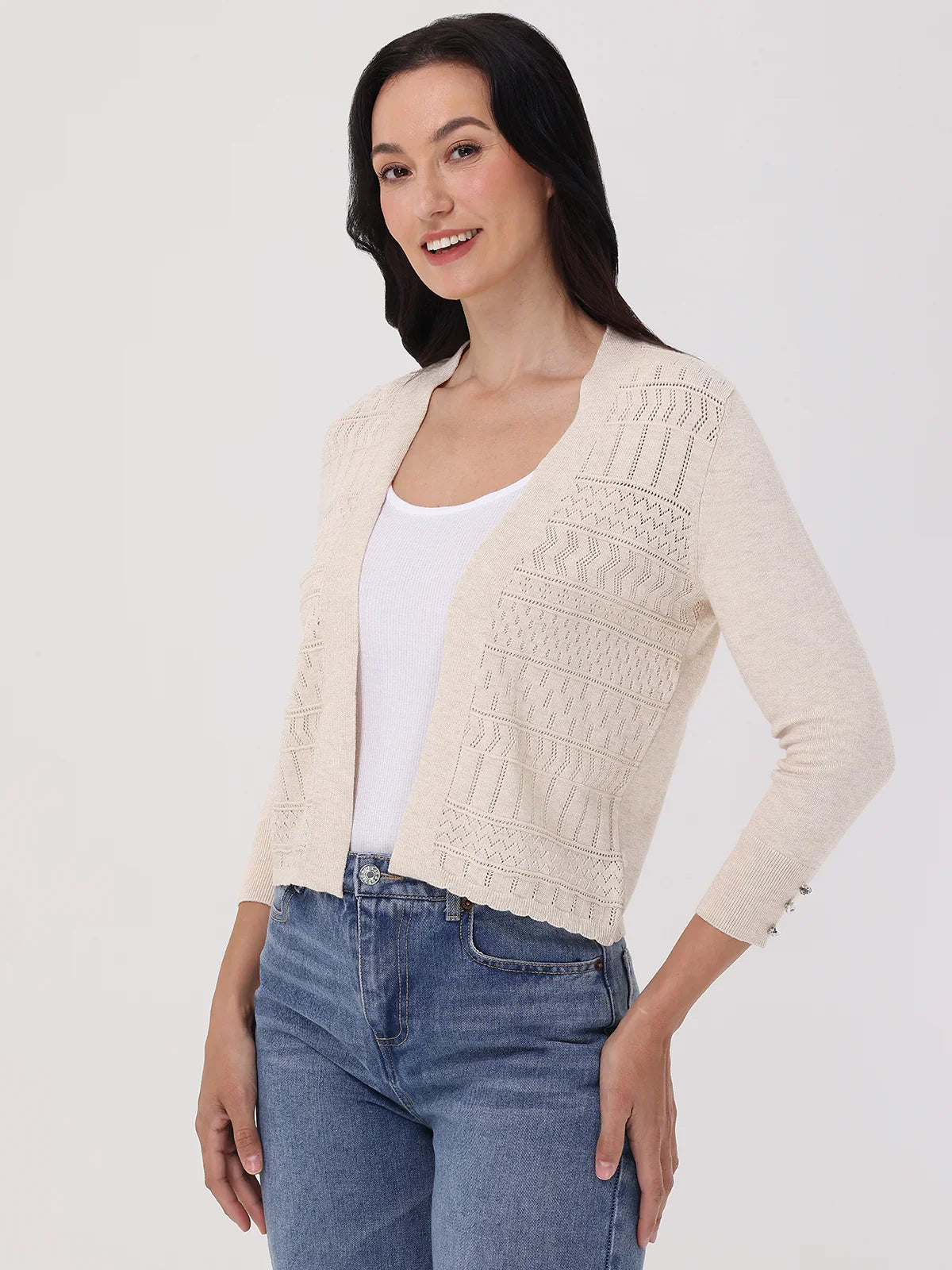 Mixed Pointelle Crop Cardigan