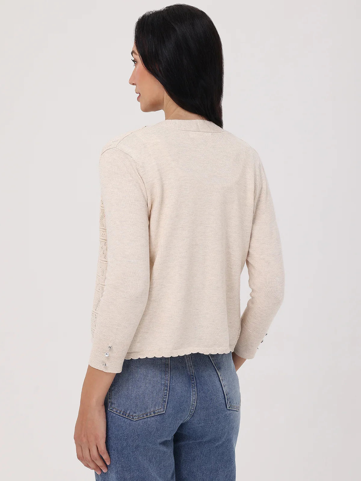 Mixed Pointelle Crop Cardigan
