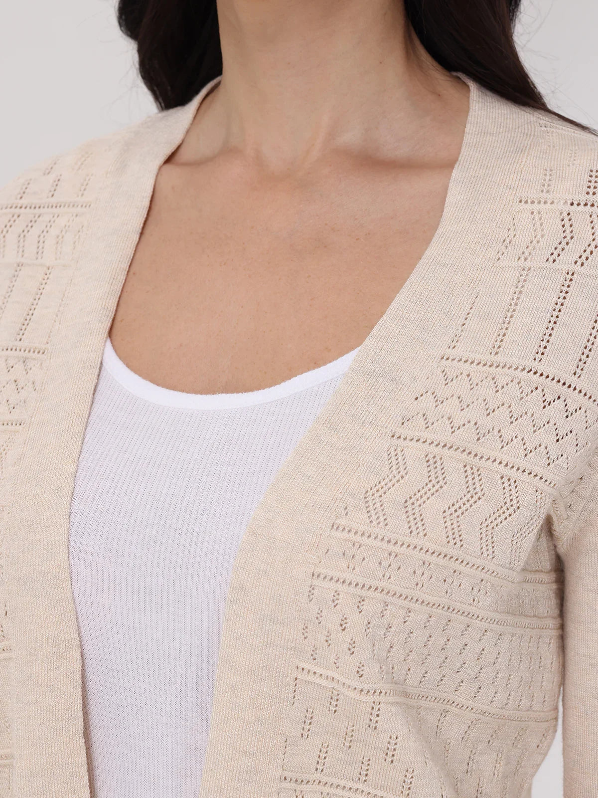 Mixed Pointelle Crop Cardigan