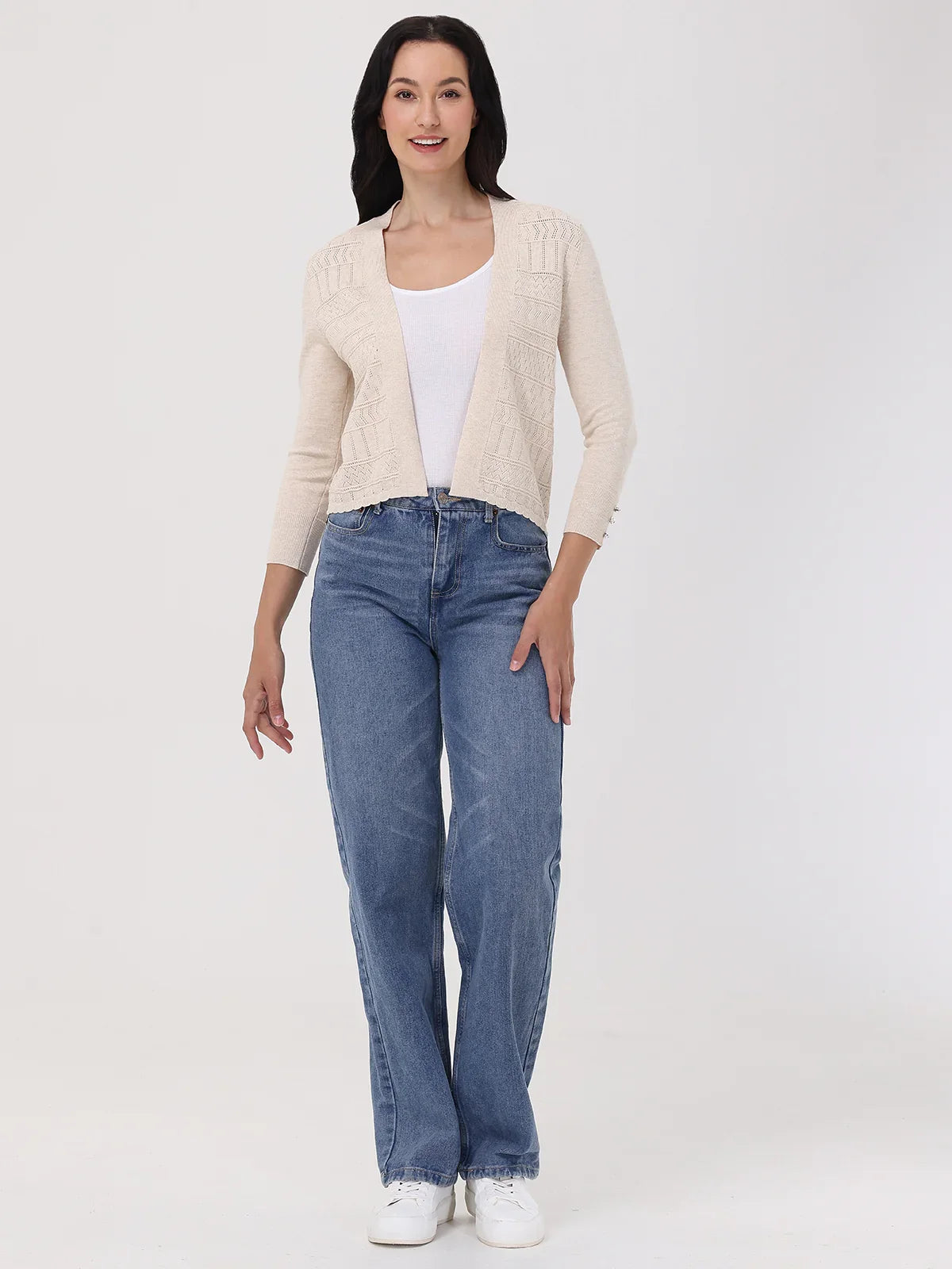 Mixed Pointelle Crop Cardigan