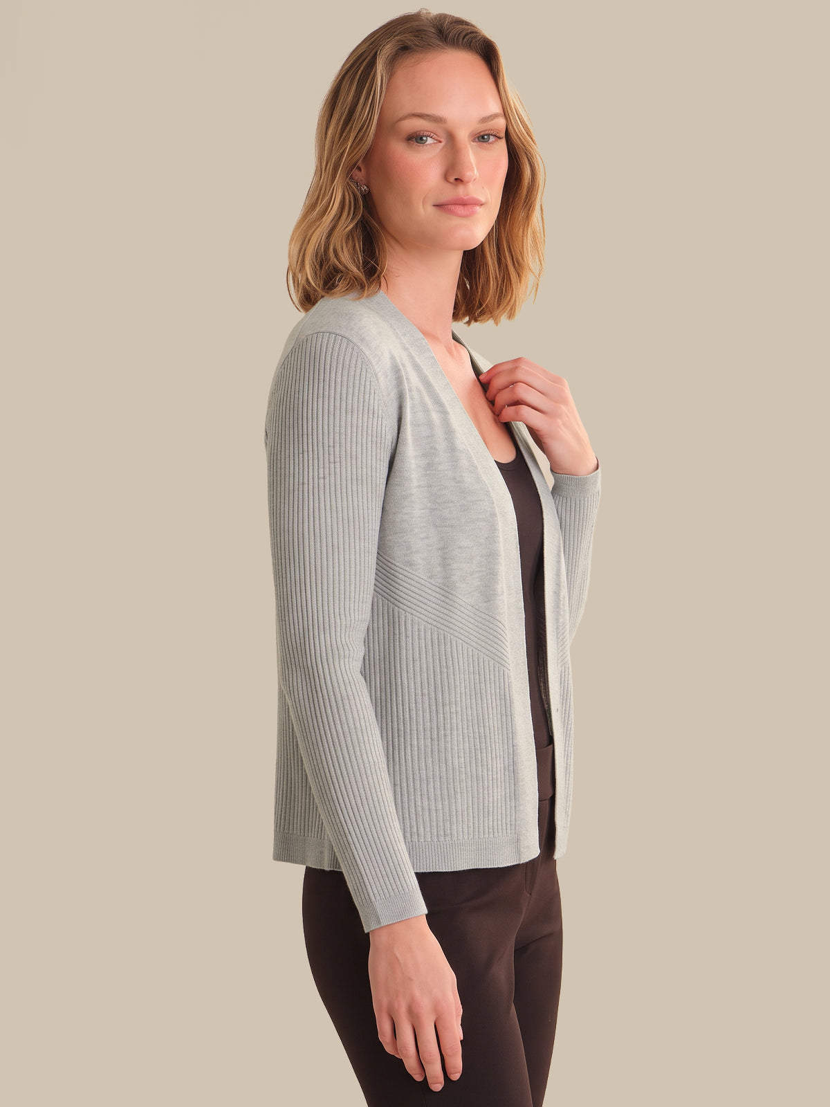 Directional Rib Open Cardigan