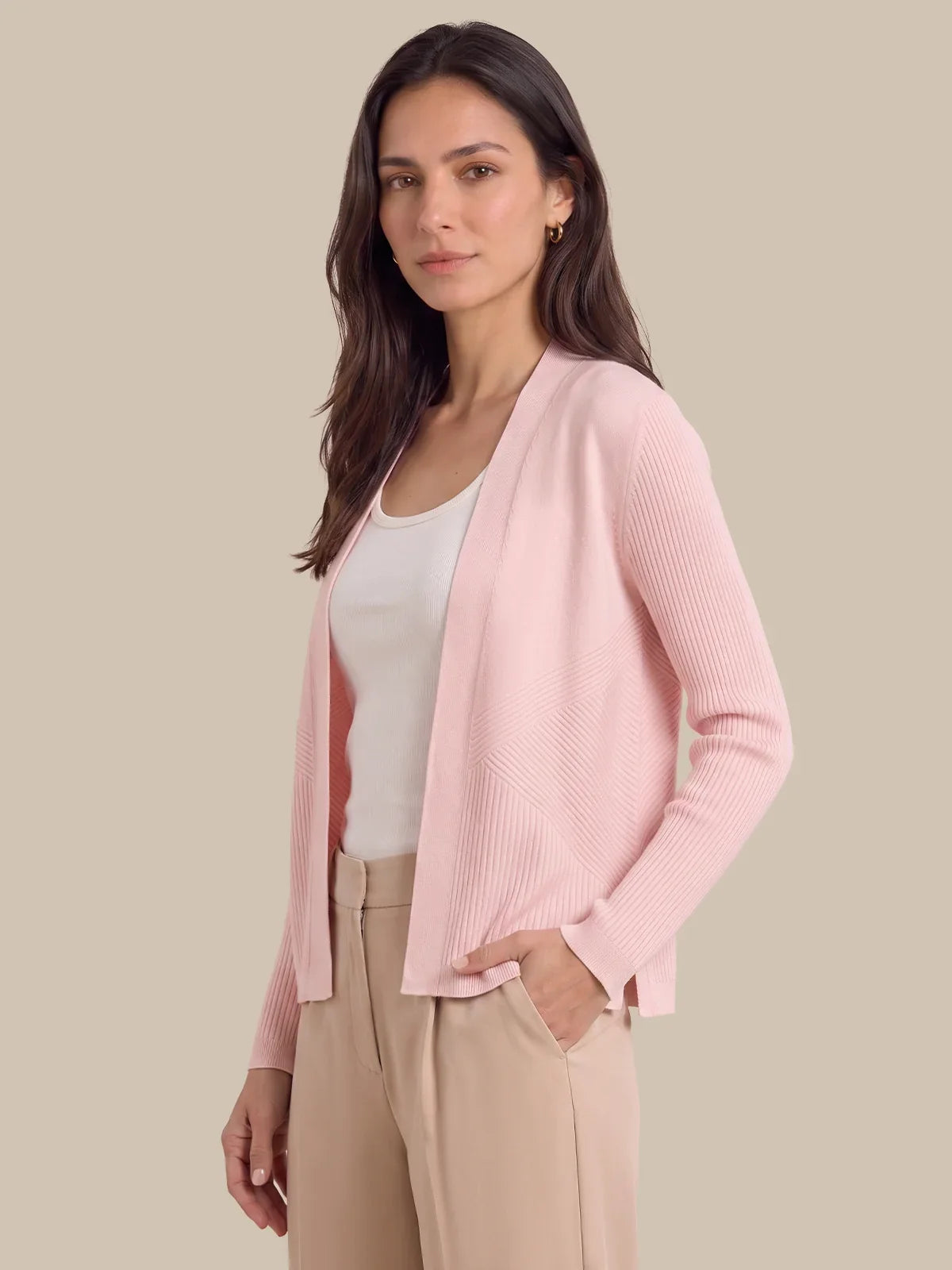 89th & Madison Directional Rib Open Cardigan