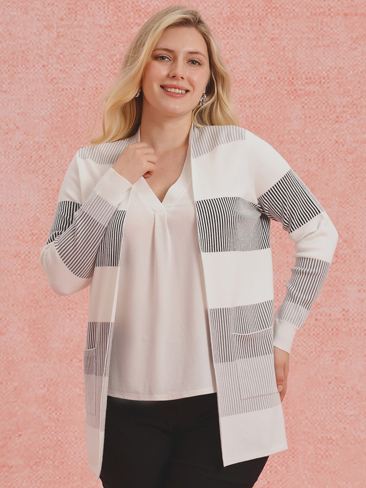 Stripe Colorblock Open Cardigan