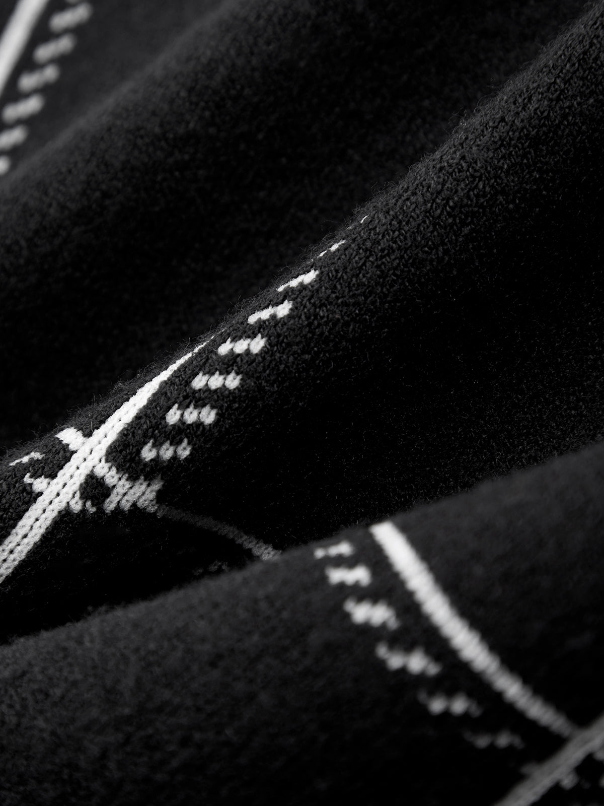Close-up of black fabric with white stitching details