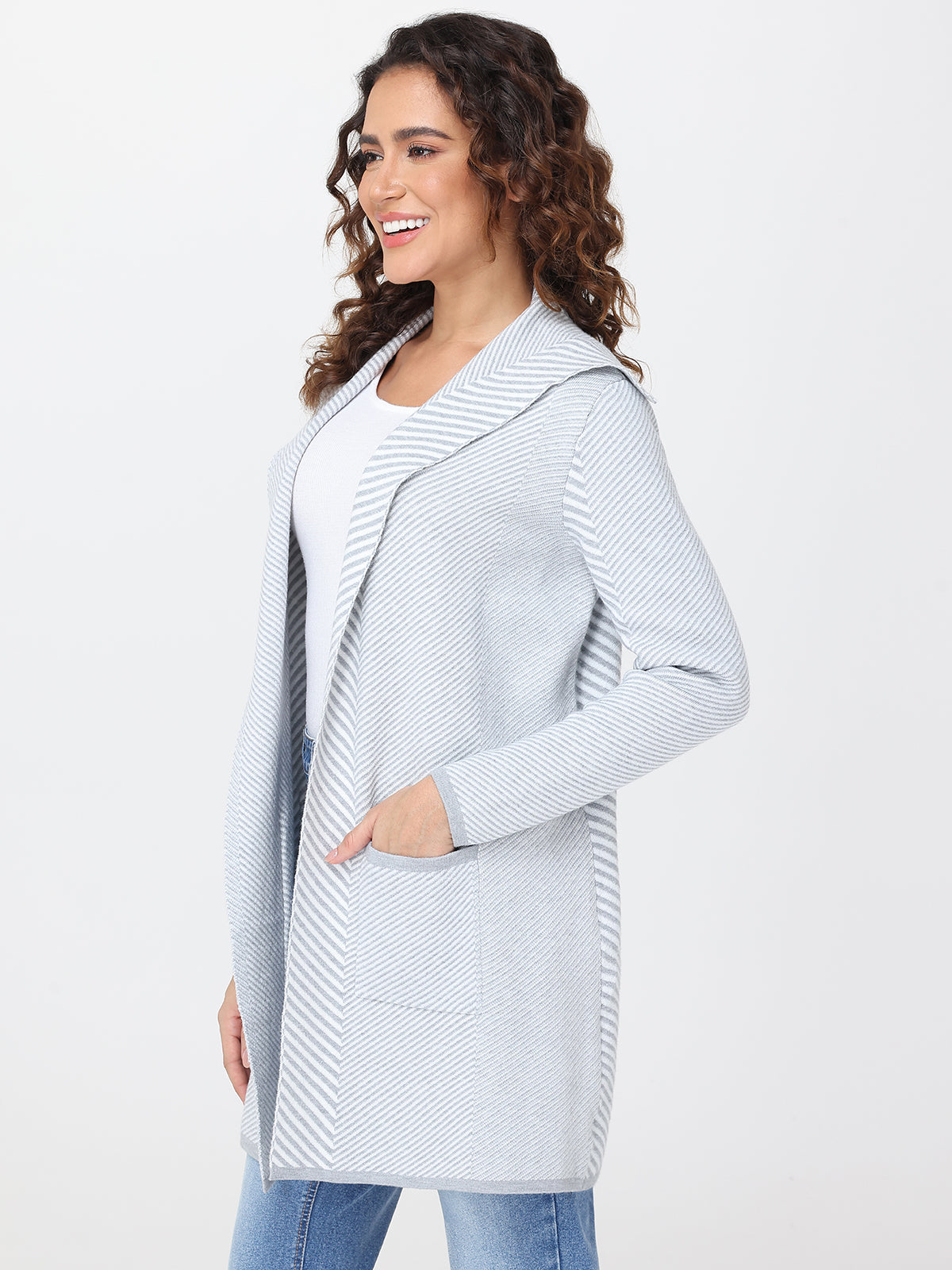 89th & Madison Chevron Open Front Cardigan