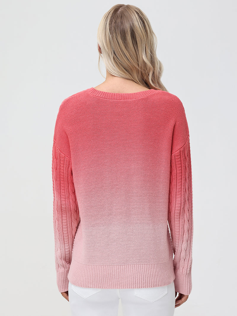 Ombre Crewneck Cable Knit Sweater