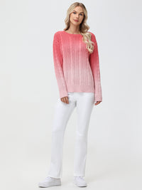 Ombre Crewneck Cable Knit Sweater