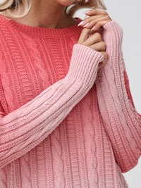 Ombre Crewneck Cable Knit Sweater