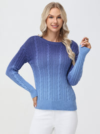 Ombre Crewneck Cable Knit Sweater