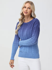 Ombre Crewneck Cable Knit Sweater