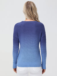 Ombre Crewneck Cable Knit Sweater