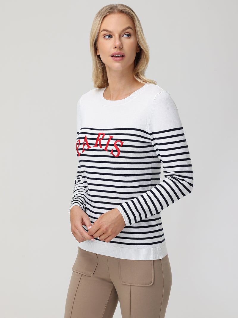 Paris Letter Graphic Stripe Pullover