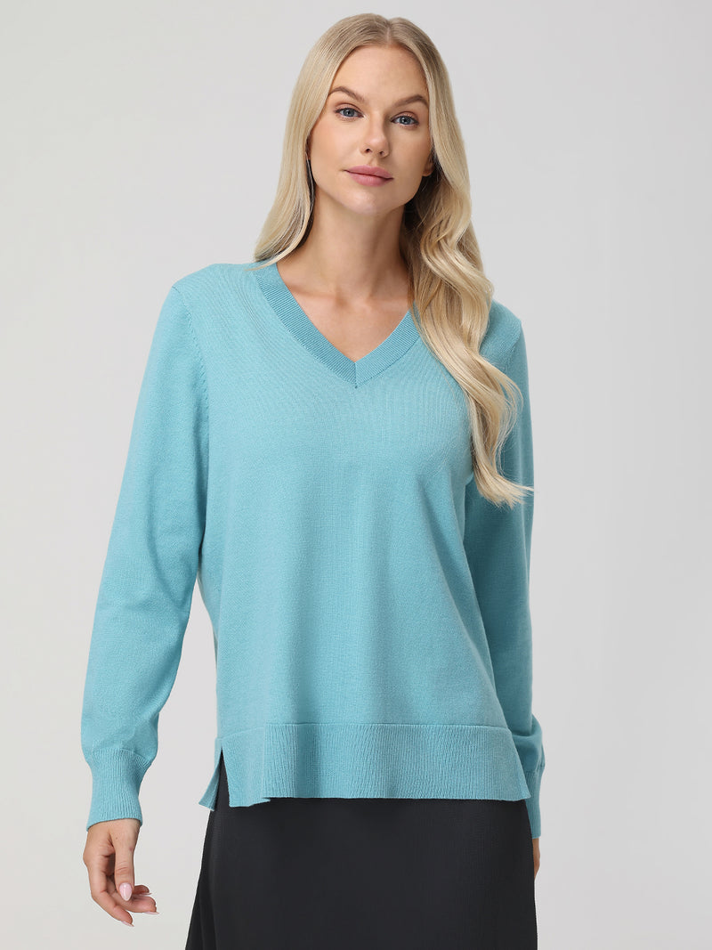 V-Neck Side Split Sweater