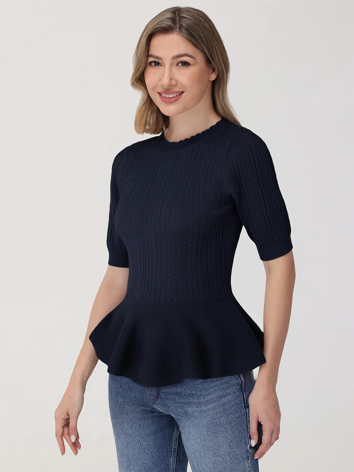 Cable Knit Peplum Top