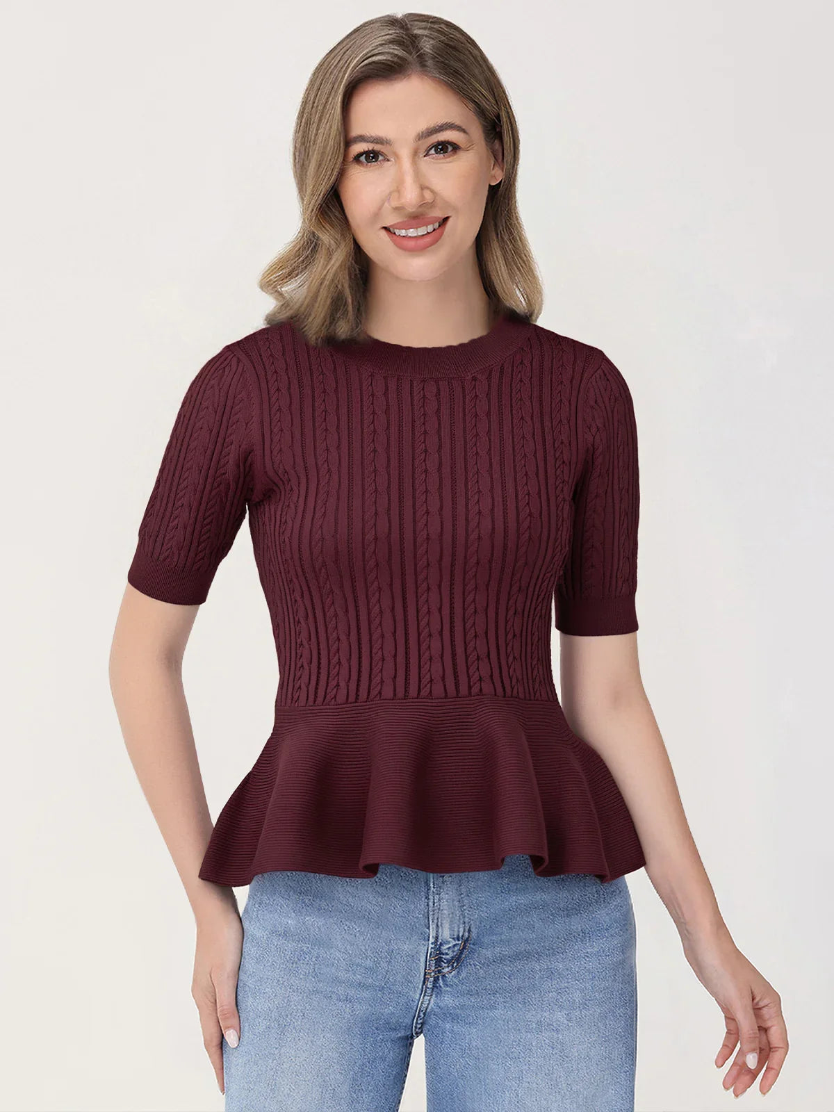 Cable Knit Peplum Top