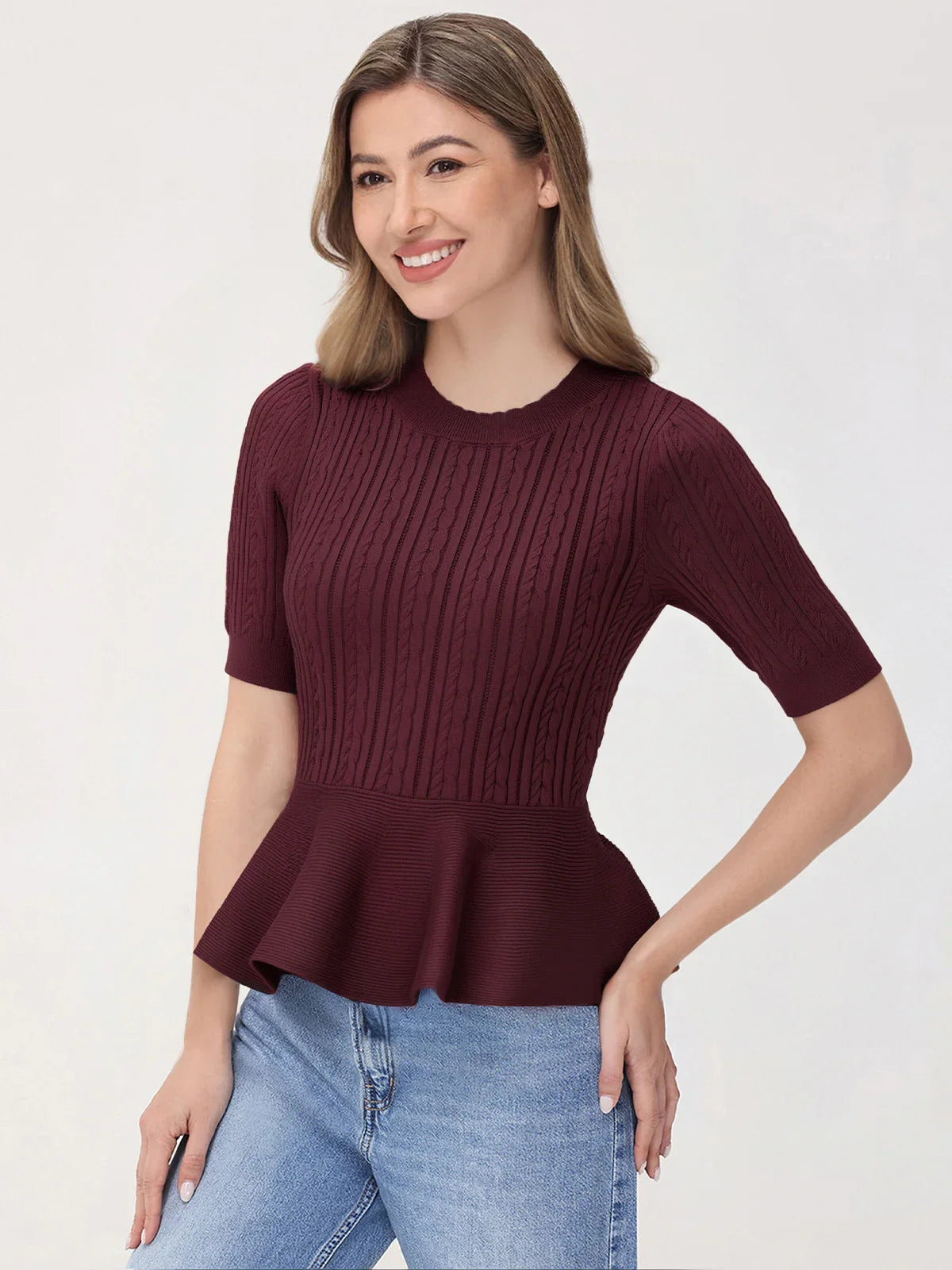 Cable Knit Peplum Top