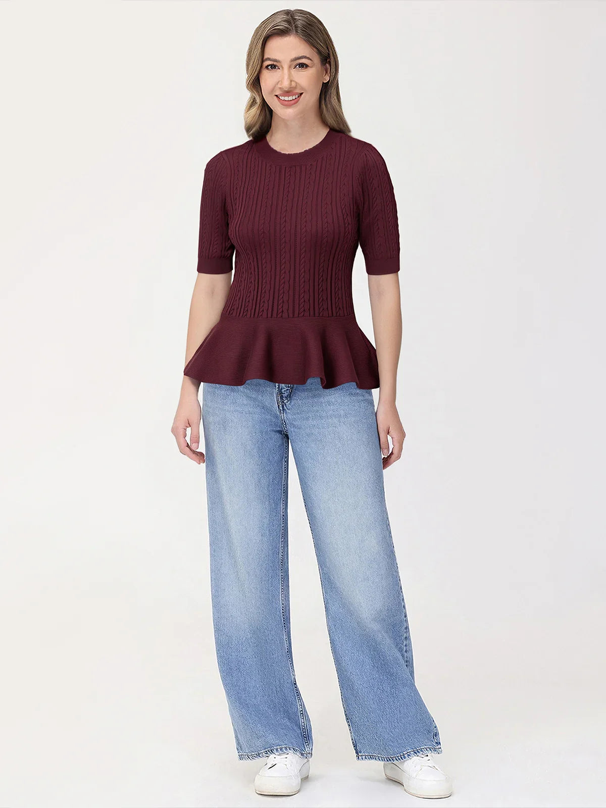 Cable Knit Peplum Top