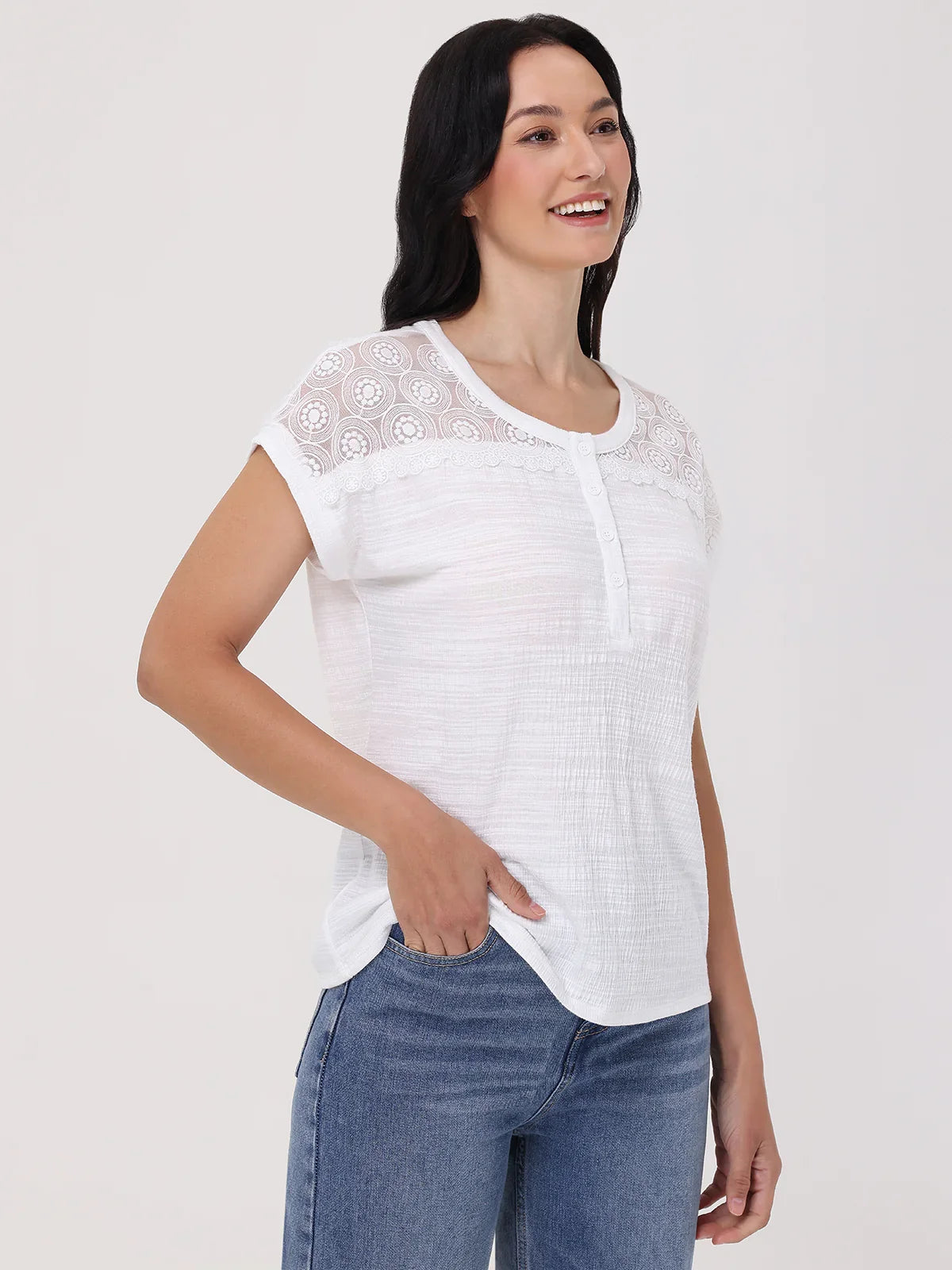 Lace Inset Dolman Sleeve Top