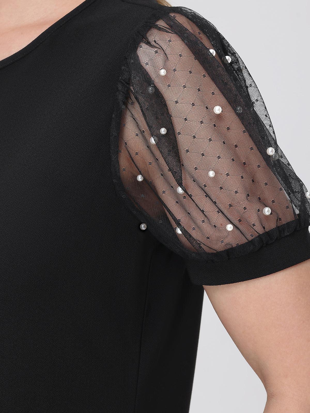 Pearl Mesh Puff Sleeve Cool Feel Top