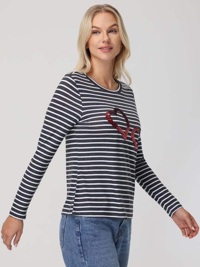 Sequin Hearts Stripe Tee