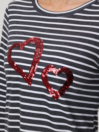 Sequin Hearts Stripe Tee