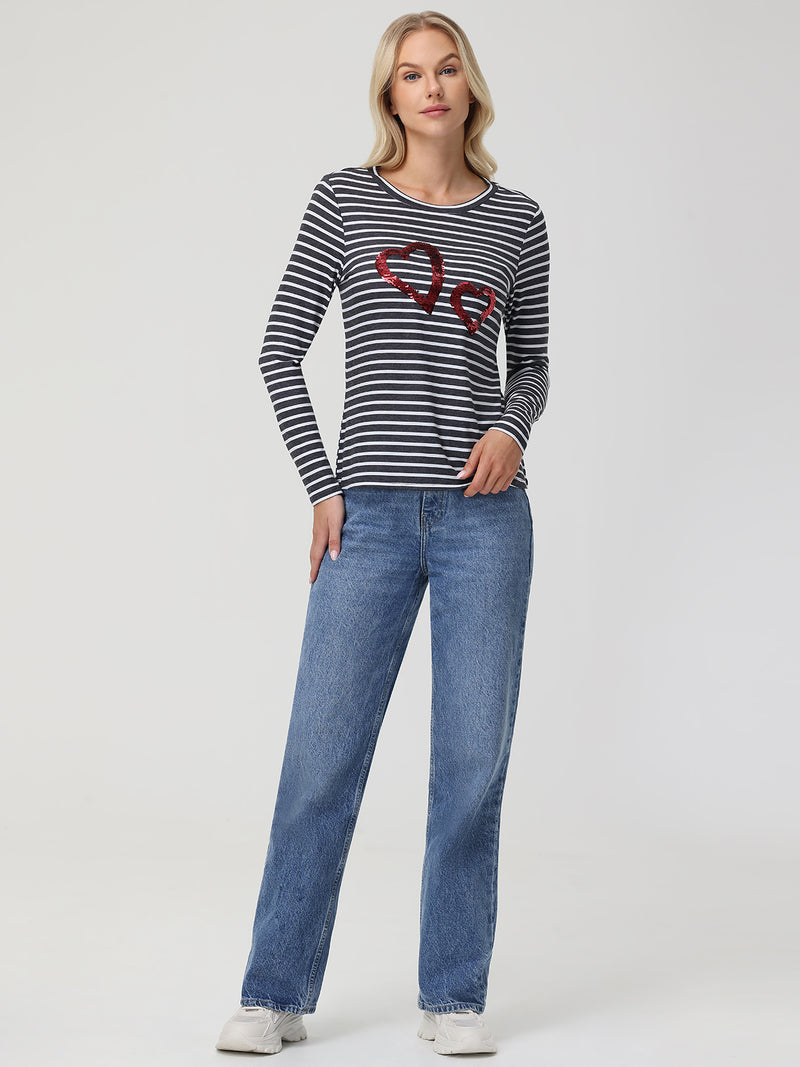 Sequin Hearts Stripe Tee