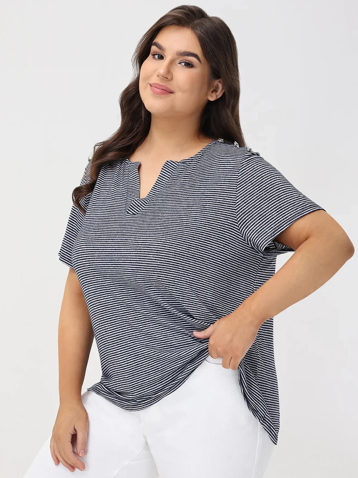 Plus Shoulder Button Top