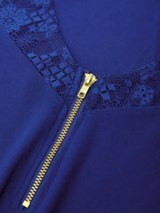 Plus Quarter Zip Lace Trim Dolman Cool Feel Top