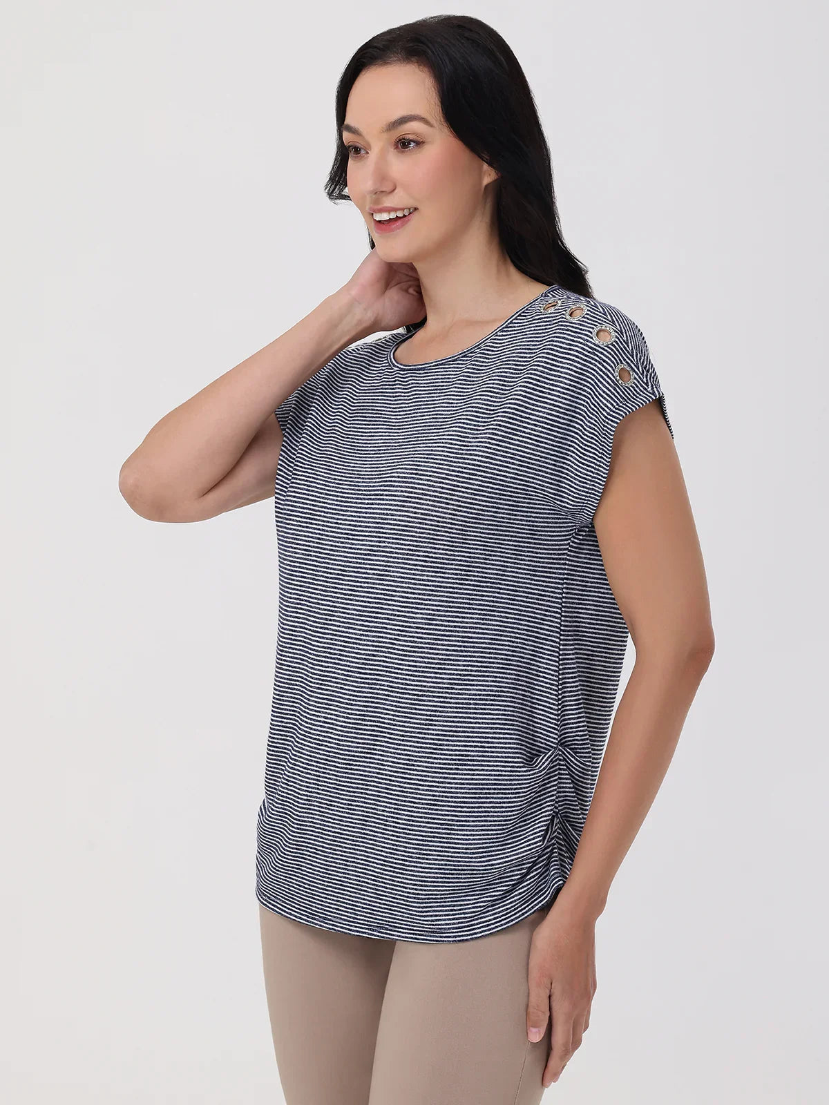 Stripe Side Rouch Dolman Top