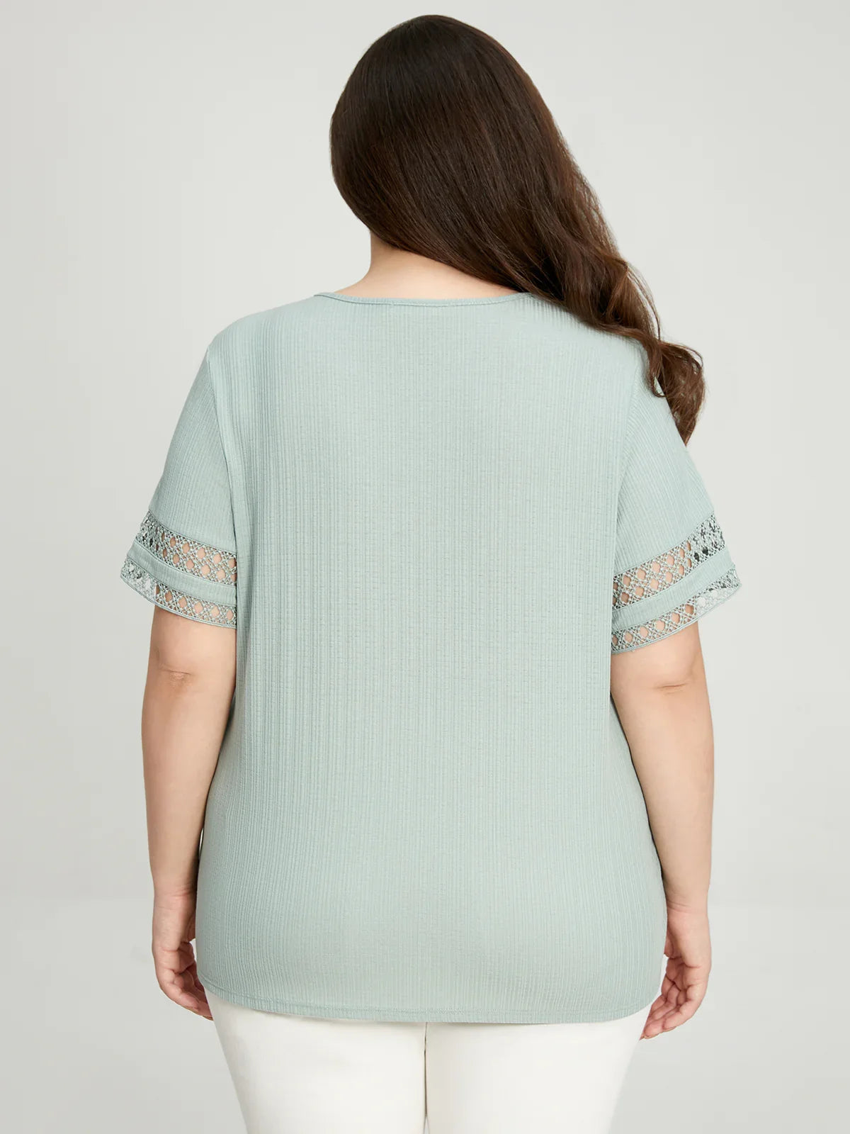 Plus Crewneck Crochet Trim Top