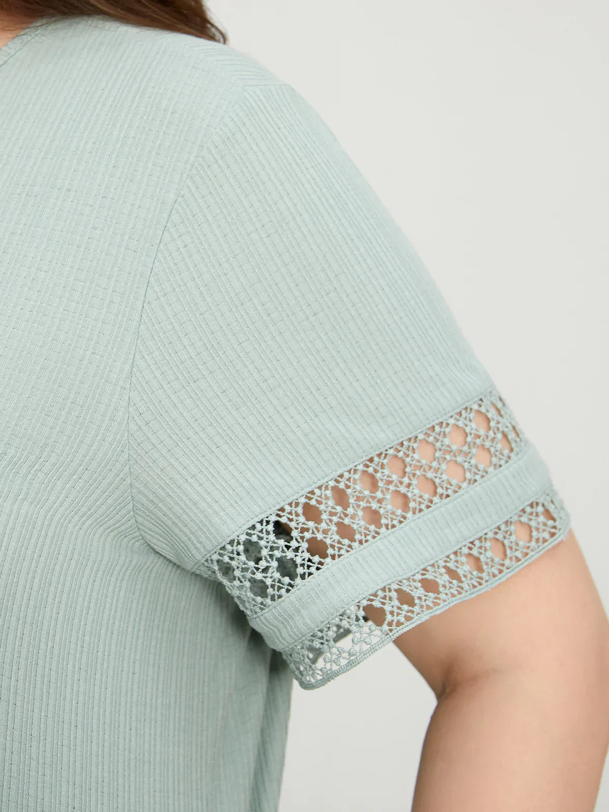 Plus Crewneck Crochet Trim Top