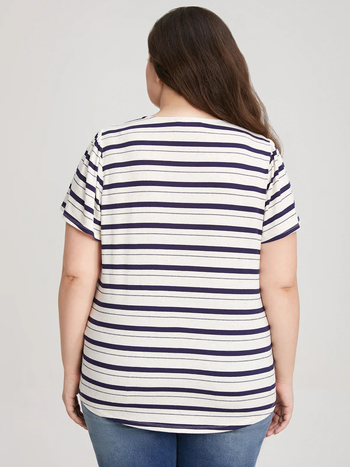 Plus Stripe Split Neck Tee