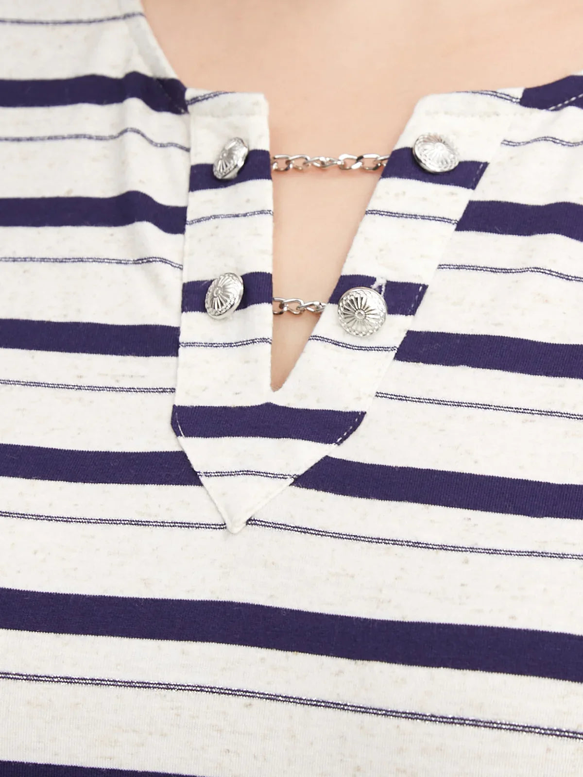Plus Stripe Split Neck Tee