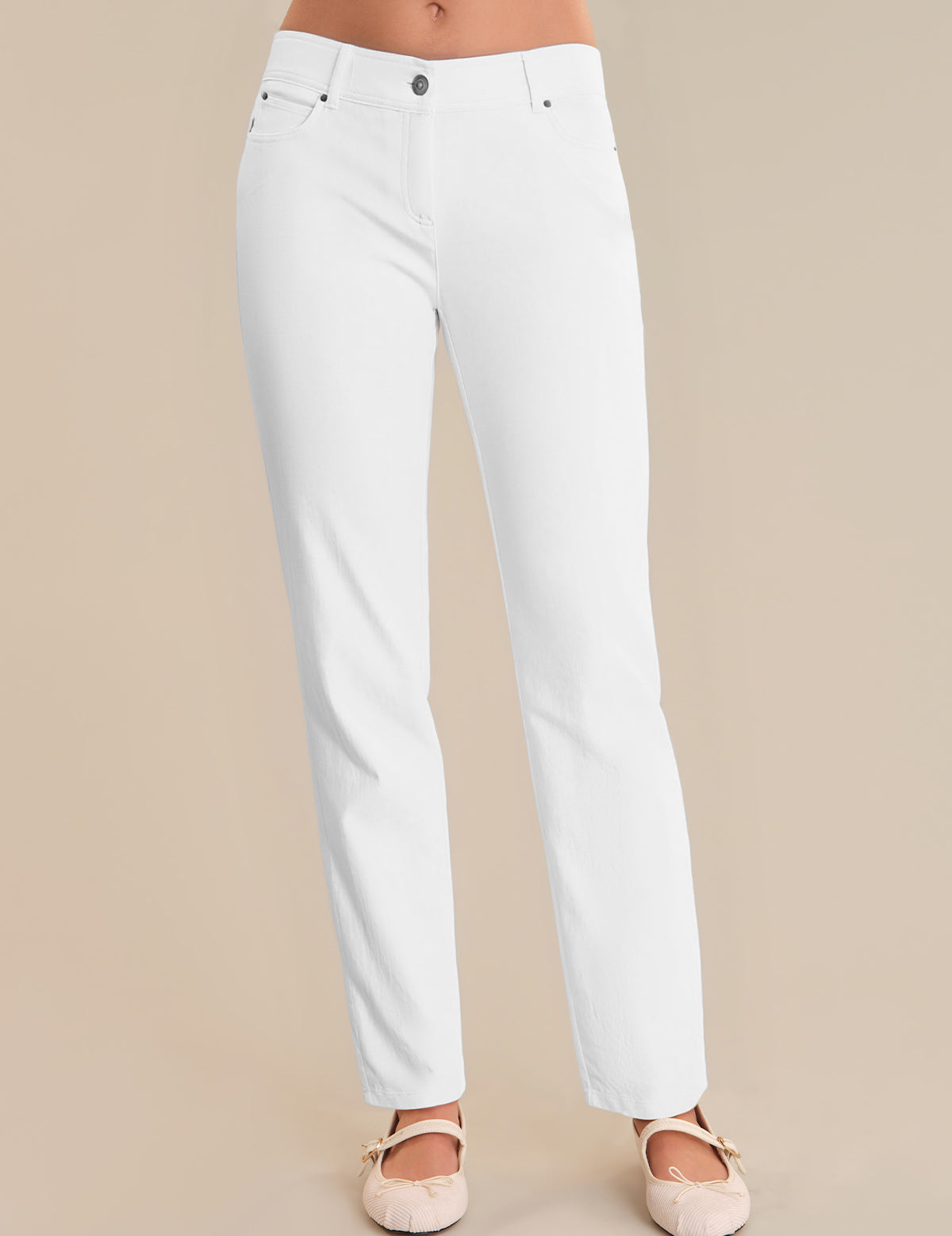 White pants on a beige background