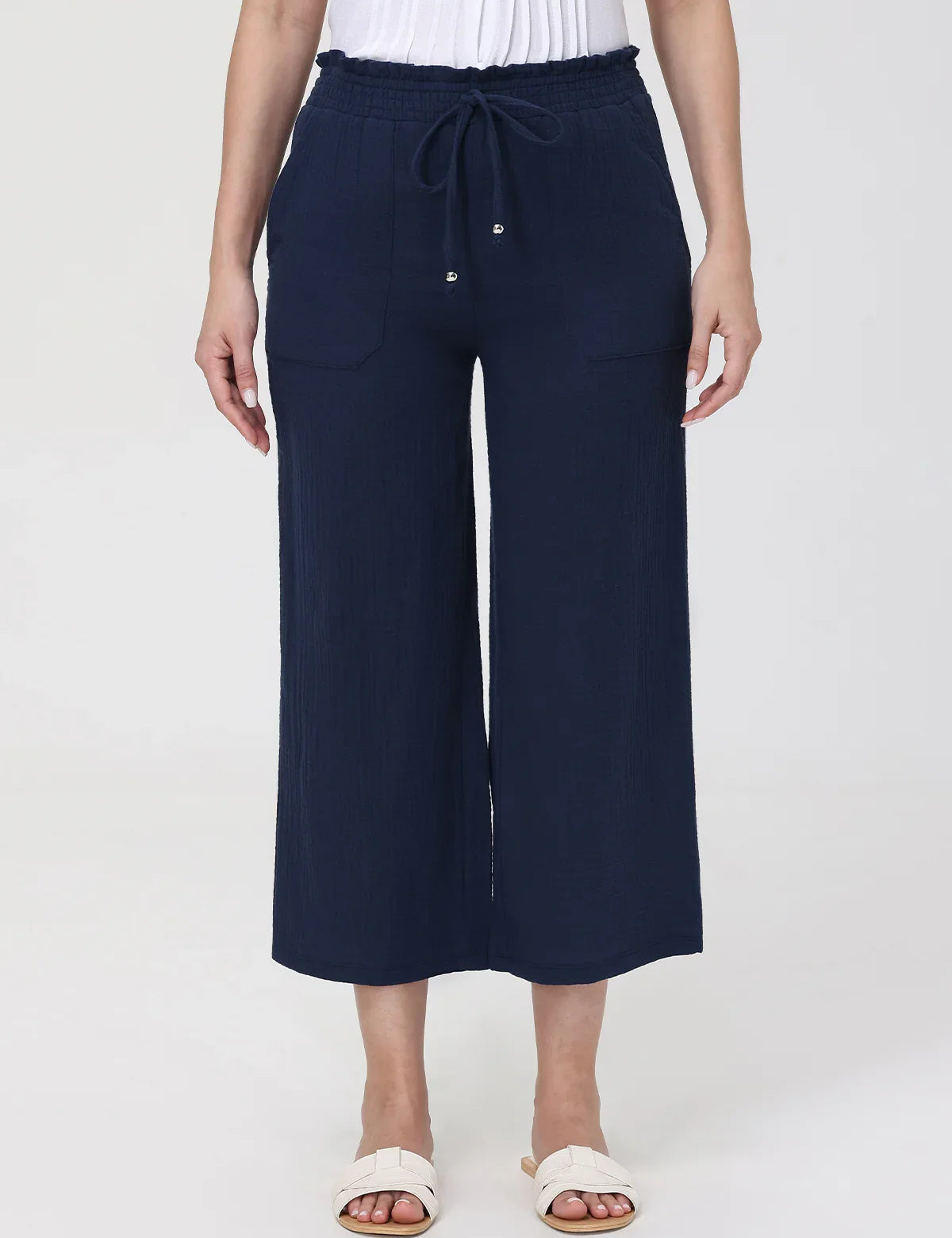 Crop Button Front Drawstring Waist Top