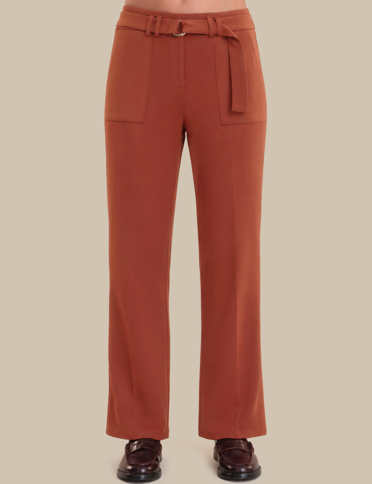 Brown pants with a belt on a beige background