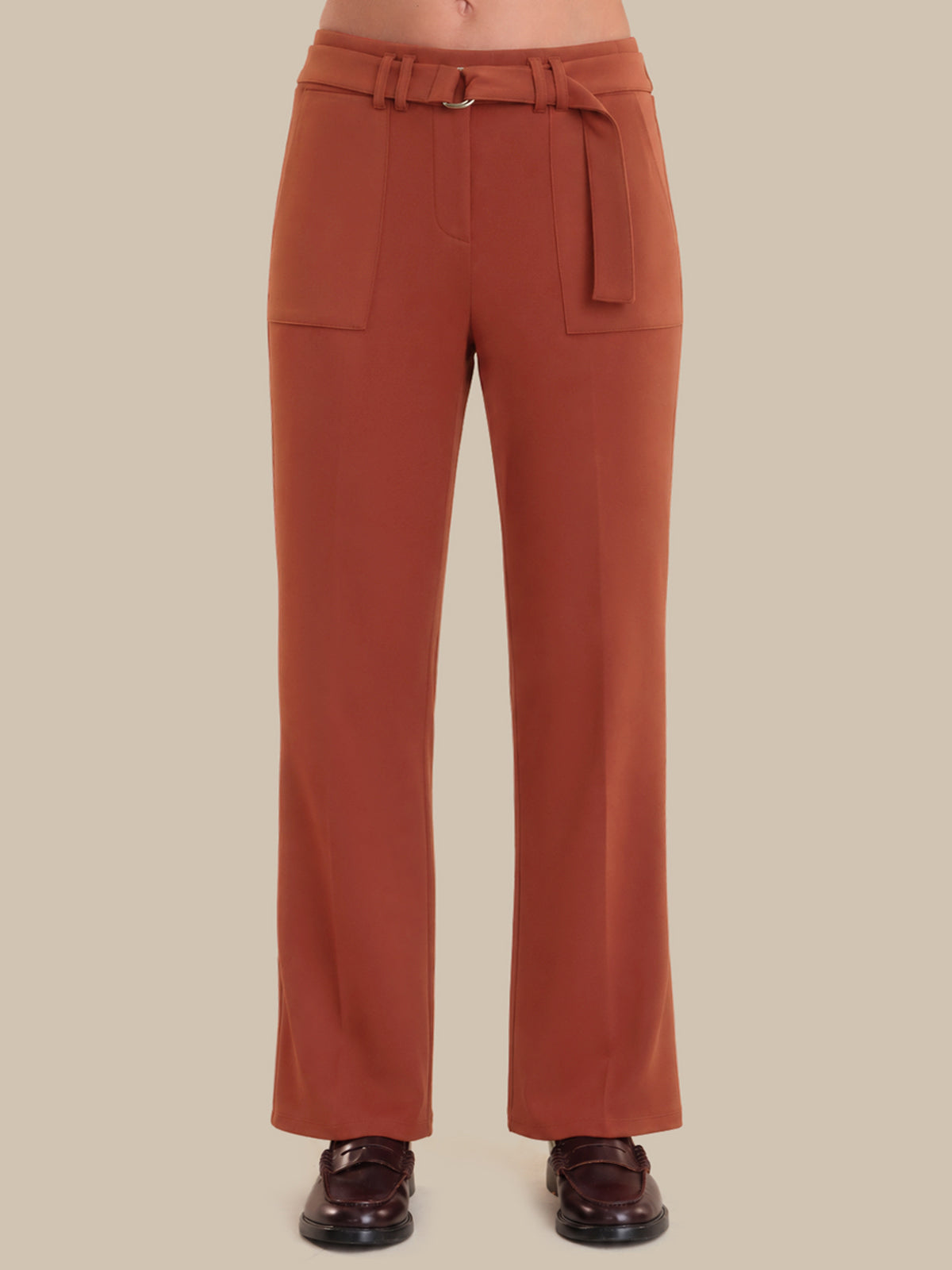 Brown pants with a belt on a beige background