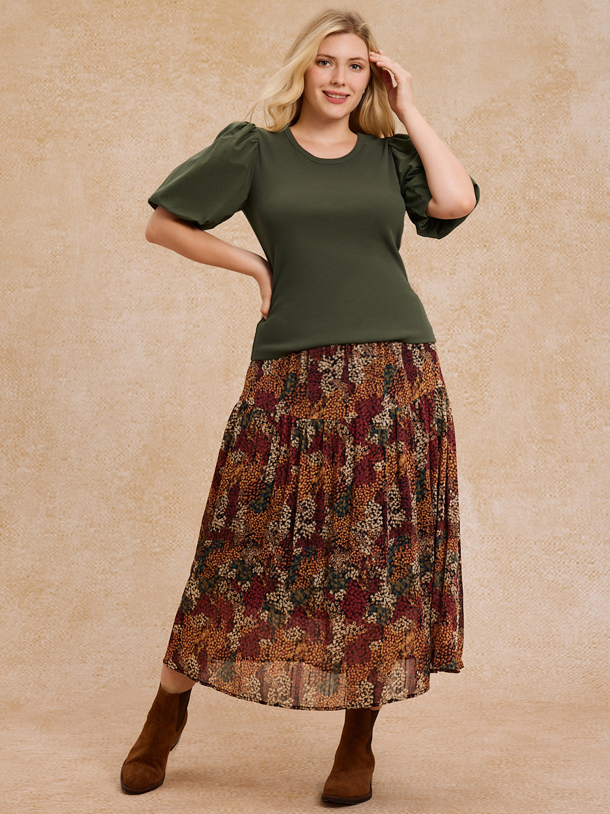 Floral Tiered Midi Skirt