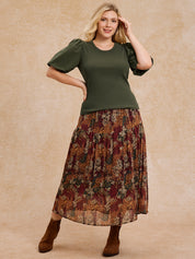 Floral Tiered Midi Skirt