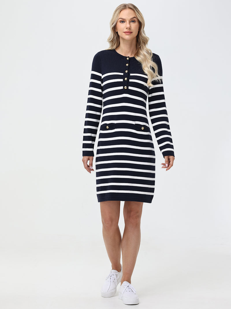 Stripe Button Up Sweater Dress