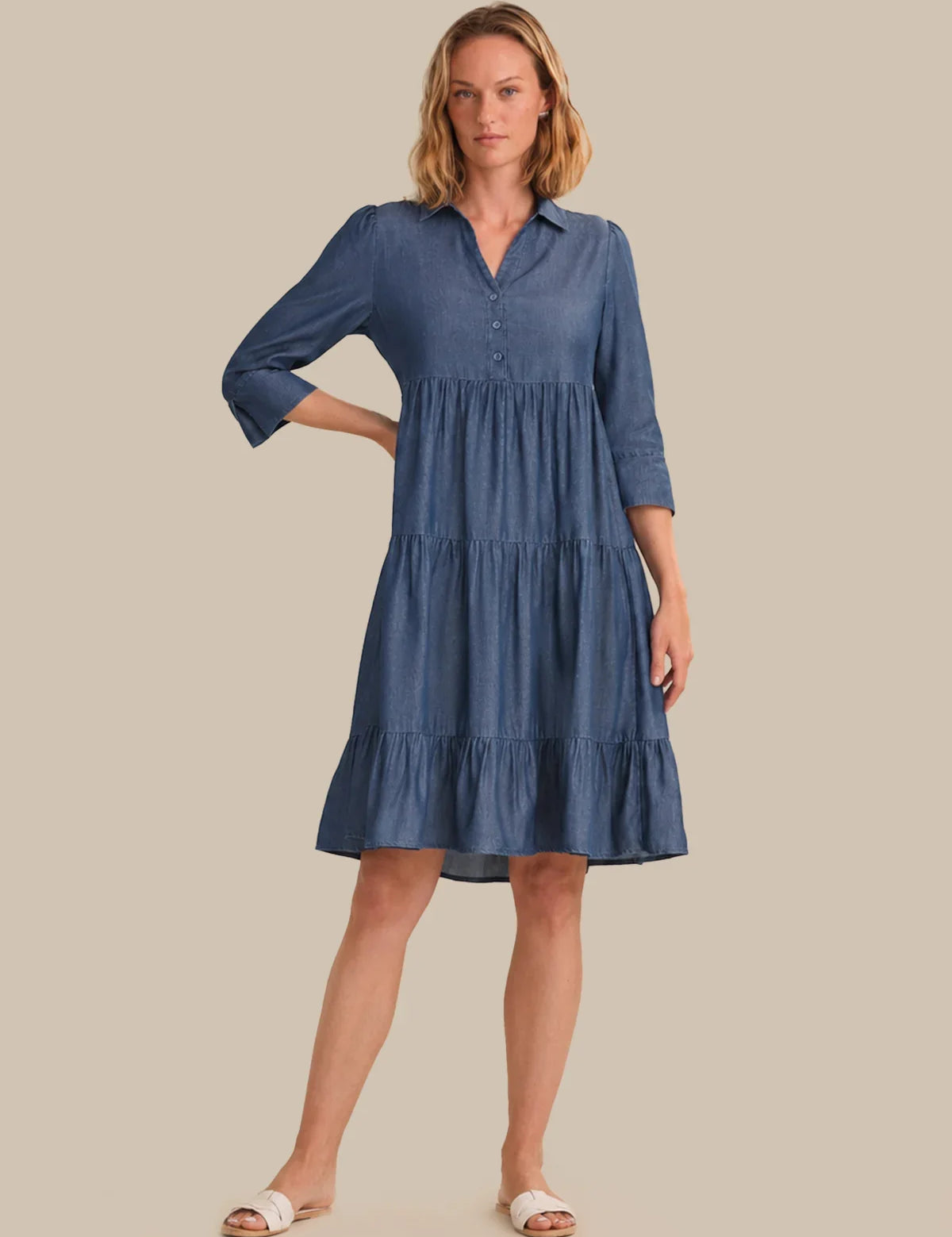 Denim Blue / S Denim Tiered Mini Dress