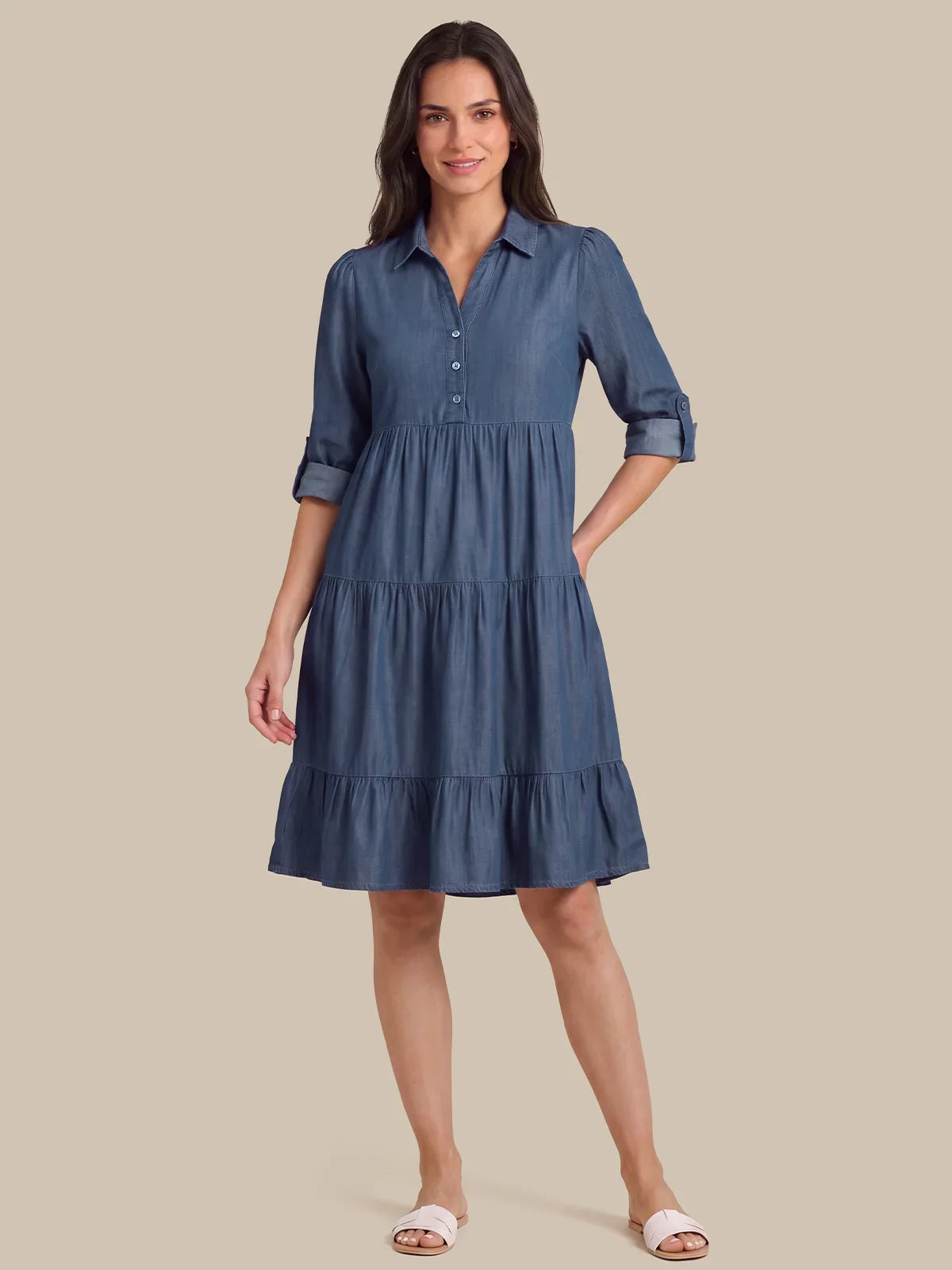 89th & Madison Denim Tiered Mini Dress