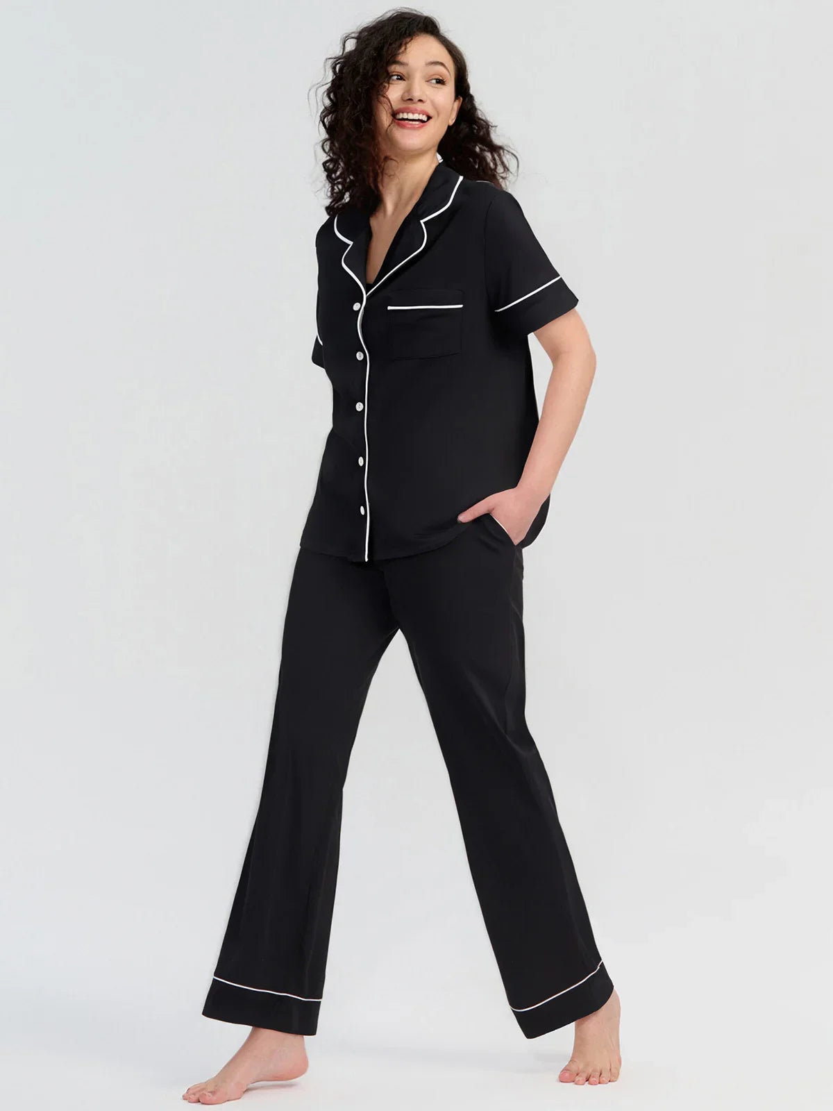 Piped Short Sleeve Pajama Set | 89th & Madison