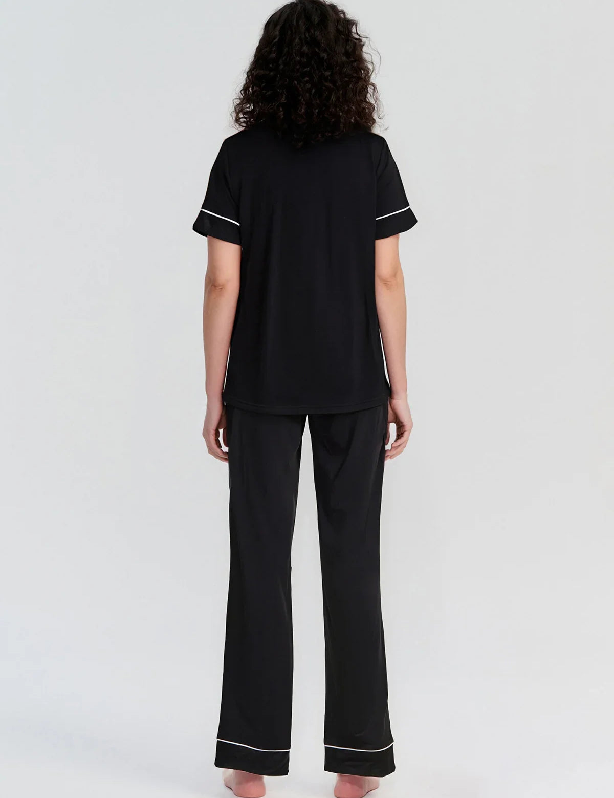 Solid Piped Short Sleeve Pajamas Set