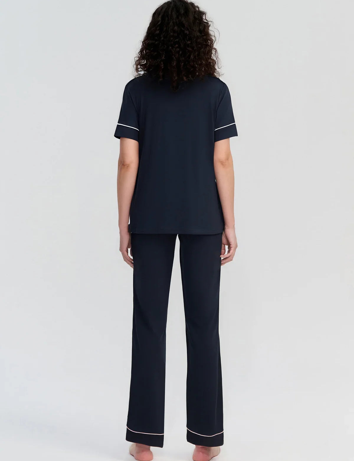 Solid Piped Short Sleeve Pajamas Set